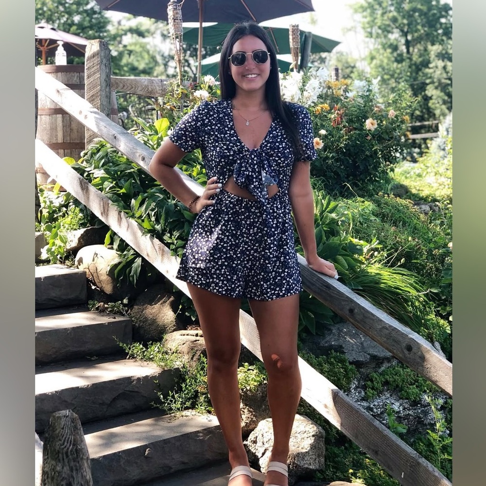 Navy Floral Tie-Front Romper